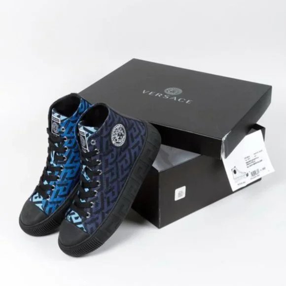 Versace Blue La Greca Canvas High-Top Sneakers - Picture 12 of 12